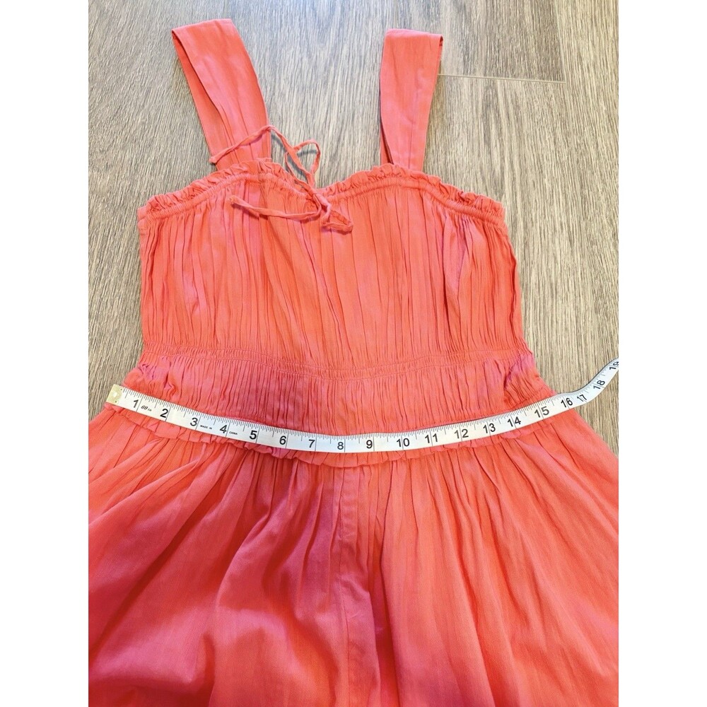 GAP Bright Coral Pink Smocked Sundress Pockets Cotton Blend Summer Dress Size L - Picture 9 of 12